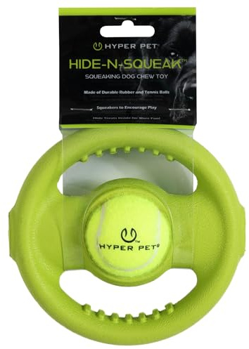 Hyper Pet Hide & Squeak Wheel and Tennis Ball Dog Toy | Durable Rubber Fetch Toy, Squeaking Tennis Balls, Tough for Power Chewers, Stuff with Treats for Longer Playtime