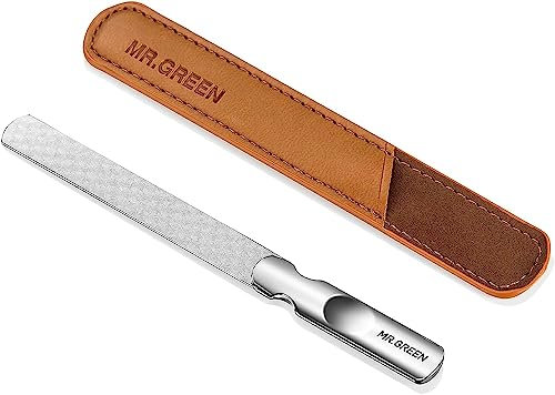 Stainless Steel Nail File with Anti-Slip Handle and Leather Case, Double-Sided for Men and Women