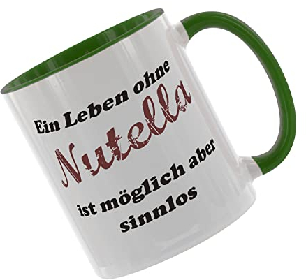 Ein Leben ohne Nutella ist möglich aber sinnlos - Kaffeetasse mit Motiv, Tasse mit Druck, auch individuell mit Spruch, Foto, Wunschtext, Wunschname (Grün)