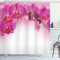ABAKUHAUS Orchidee Duschvorhang, Exotische Orchid Feng Shui, Stoffliches Gewebe Badezimmerdekorationsset mit Haken, 175 x 240 cm, Weiß Magenta