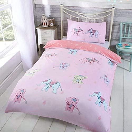 Rapport Home Rapport Ellie Elephants Reversible Single Duvet Quilt Cover Bedding Set Pink, Polyester