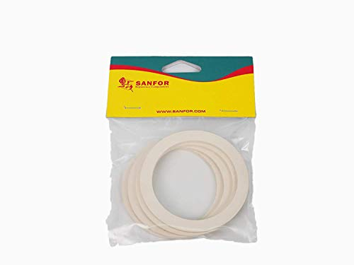 SF SANFOR Junta Goma Plana para Cafetera Italiana 9 Tazas Paquete 4 Unidades | Caucho | Blanco | 8,2 x 6,5 x 0,1 cm