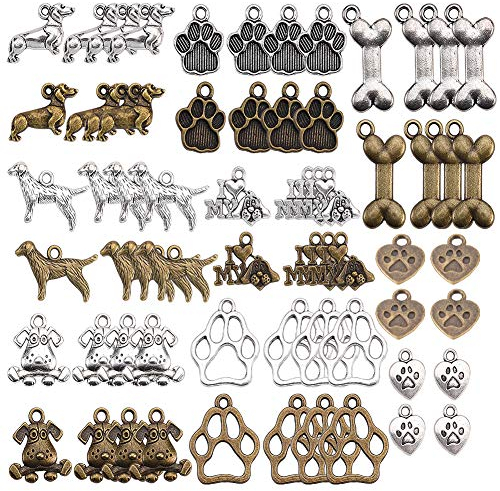 SUNNYCLUE 64 Stücke Hund Charme Tier Haustier Hund Pfotenabdrücke Knochen Charme Anhänger Mischfarbe DIY Schmuck Machen Armbänder Halskette Bleifrei & Nickel Frei