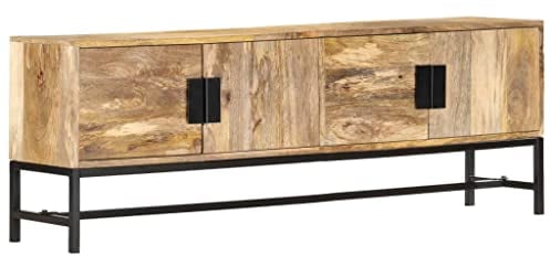 vidaXL Mangoholz Massiv TV Schrank mit 4 Türen Lowboard Fernsehschrank Fernsehtisch TV Möbel Board Sideboard HiFi-Schrank 140x30x50cm