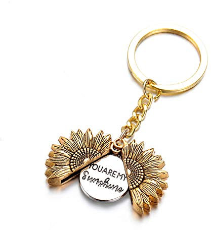 You are My Sunshine Engraved Keychain,Sunflower Alloy Pendant for Women Girls Locket Chain Jewelry Gifts (Gold)