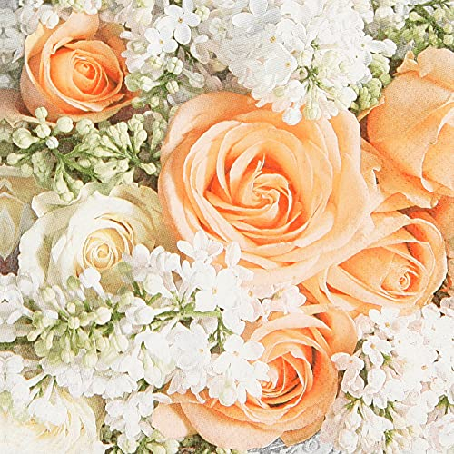 20 Servietten Rosen in weiß und orange | Blumen | Hochzeit | Sommer 33x33cm