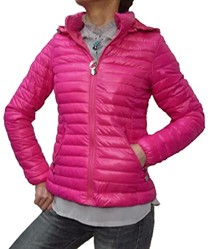 Giacca 100 grammi Leggera Foderata Avvitata Ecologica Piumino Trapuntino Cappuccio Mezza Stagione Donna Ragazza Moda (Fucsia, xx_l)
