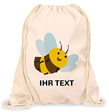 STEMPEL-FABRIK Turnbeutel Natur mit Aufdruck - Biene - Personalisiertes Geschenk - Stoffbeutel aus Baumwolle - Sportbeutel - Rucksack mit Tiermotiv - Jutebeutel- Kinderrucksack - Geschenkidee