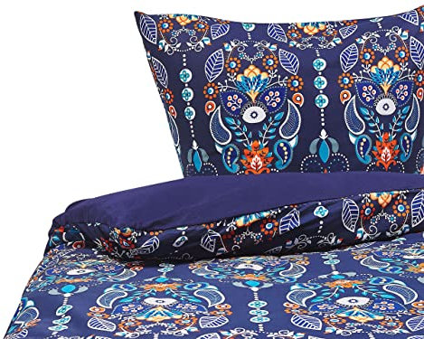 Beliani Modernes Bettwäsche Set dunkelblau/orange Baumwolle 155 x 220 cm Madrona
