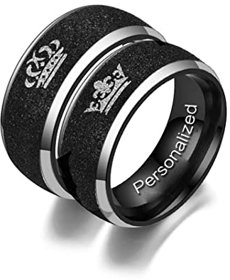 Ihanskio Passen Sie Mattierte Passende Paare Ringe Mit Gravierten Crown Mustern An Matter Versprechensring Personalisiert Seine Ringe Eheringe Paarschmuck (Schwarz-8mm)