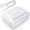 Chargeur USB 40 W, Multi-USB à 8 Ports, hub de Charge avec détection Intelligente, Station de Charge USB Multi-Ports, pour Smartphones, tablettes et Autres appareils, Blanc