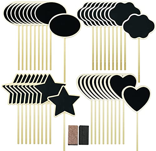 Woohome 40 Stück 4 Stil Mini Chalkboards Mini Holz Tafel Set Spitzenform Mini Kreidetafeln Set für Essen, Hochzeit und Abschlussfeier, Food Signs und Special Event Dekoration