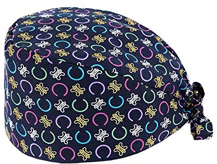 4 Stk. verstellbare Bouffant Kappe, Unisex Schrubben Kappe mit Schweißband,bedruckte Turban Kappe Peeling Kappe, wiederverwendbare Haarabdeckung für Spa,Reinigung,Schönheit,Schwarz,Einheitsgröße