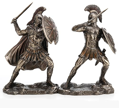 Veronese Design 24,9 cm hohe Achilleshektor-Schwert und Schild Schlacht von Troja griechische Mythologie Statue Kaltguss Harz Statue Antik Bronze Finish Skulptur