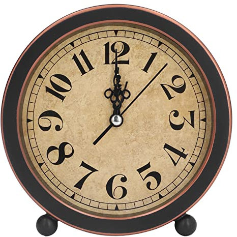 Pssopp Analoger Vintage Wecker, Leise Kleine Nachttischuhr Batteriebetrieben für Tisch Wohnzimmer Dekor Uhr