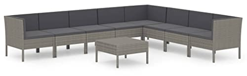 vidaXL Gartenmöbel 9-TLG. mit Auflagen Sitzgruppe Sofa Lounge Garten Garnitur Gartenset Gartensofa Mittelsofa Ecksofa Tisch Poly Rattan Grau