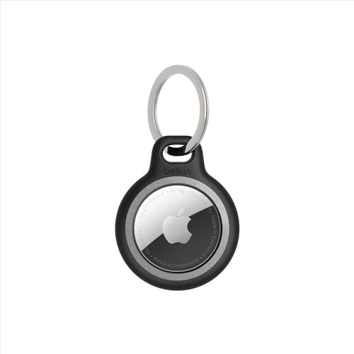 Belkin AirTag - Custodia riflettente con anello portachiavi, custodia protettiva sicura per tag aria con accessorio resistente ai graffi, colore: Nero