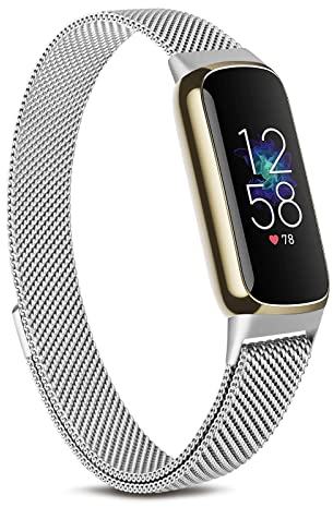 Tobfit Armband Kompatibel mit Fitbit Luxe Armband für Herren Damen, Edelstahl Mesh Metall Ersatzbänder für Fitbit Luxe (Silber)