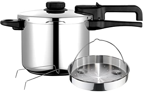 Fagor Dual Xpress Autocuiseur 8 L, Induction, Super Rapide, Acier Inox. 18/10, Tous Types de Cuisson, Base Thermo Diffuseur, Régulateur de Pression, 5 Systèmes de Sécurité, Panier à Vapeur Inclus