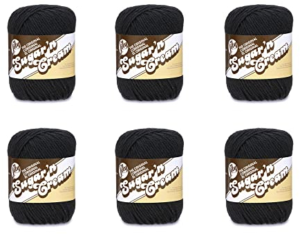 Lily Sugar'N Cream Black Yarn - 6 Pack of 71g/2.5oz - Cotton - 4 Medium (Worsted) - 120 Yards - Knitting/Crochet