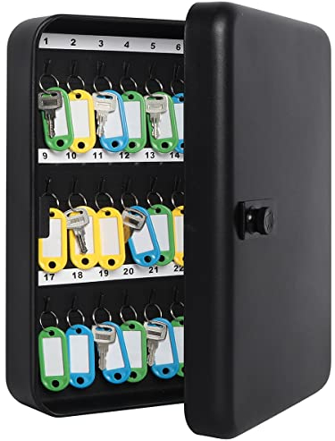 Lovndi Schlüsselkasten mit Zahlenschloss, Schlüsselschrank mit 48 Haken für Schlüssel Organizer, Schlüsselschlossbox Wandhalterung, Schwarz