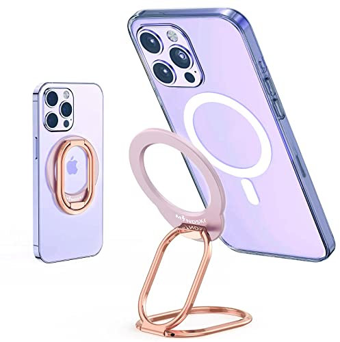Mindsky Mag Safe Phone Ring Holder for iPhone 12/13/14/15 Mini/Pro/Pro Max Removable Magnetic Ring Holder Magsafe Accessories Adjustable Finger Phone Ring Stand, Rosegold Pink