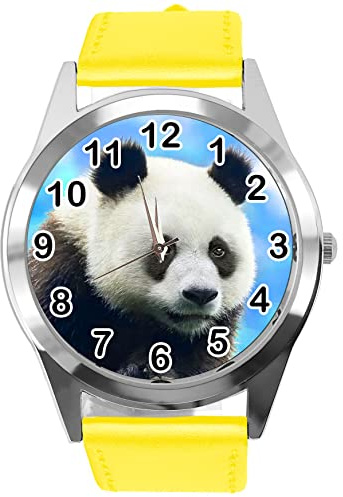 TAPORT Yellow Leather Round Watch for Fans of Panda