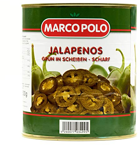 HYMOR GRÜNE JALAPENOS - 4x 1,5kg - eingelegte Jalapeno-Peperoni, feurig scharf im Geschmack, beliebt auf Pizza, in Aufläufen oder Salaten, Burger und natürlich im Kino Nachos mit Käsesoße