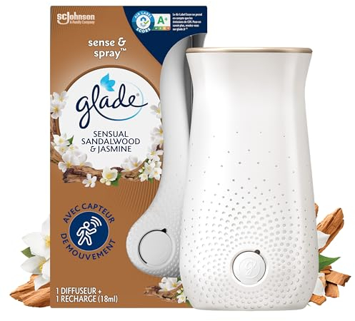 Glade Sense & Spray Diffuseur à Détection de Mouvement - Infusé Aux Huiles Essentielles - Jusqu'à 2 Mois de Parfum - Sensual Sandalwood & Jasmine - 1 Diffuseur + 1 Recharge