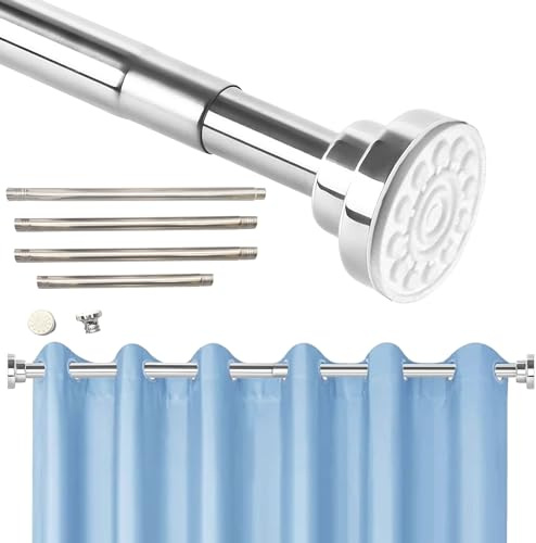 SAMTEK Shower Curtain Pole, 57-243CM Stainless Steel Telescopic Curtain Rod Expandable for Curtains, Easy No-Drill Wall Mount, Shower Pole for Bathroom, Closet, Window