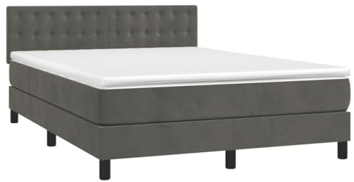 vidaXL Boxspringbett mit Matratze LED Polsterbett Bett Doppelbett Bettgestell Bettrahmen Lattenrost Hotelbett Schlafzimmerbett Dunkelgrau 140x200cm Samt