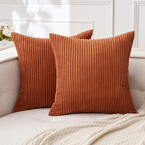MIULEE 2er Set Kissenbezüge Kord Kissenhülle Dekorative Kissenbezug Sofakissen Couchkissen Dekokissen Zierkissenbezug Deko Kissenhülle mit Verstecktem Reißverschluss 45x45cm 18x18in Karamell