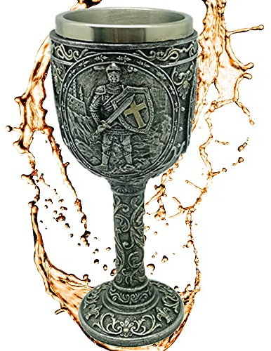 Deko Kelch ''Armored Knight'' - Mittelalterlicher Weinkelch mit Ritter in Rüstung (160ml) - Höhe 19 cm - Dekoration Fantasy Mittelalter
