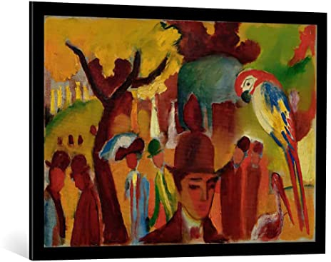 kunst für alle Bild mit Bilder-Rahmen: August Macke Kleiner Zoologischer Garten in Braun und Gelb - dekorativer Kunstdruck, hochwertig gerahmt, 100x70 cm, Schwarz matt