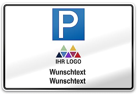 PrintPlanet® Parkschild mit eigenem Text personalisieren - Alu-Dibond 3 mm Weiß - Verschiedene Größen - Parkplatz für Mitarbeiter mit Logo + 2 Textzeilen