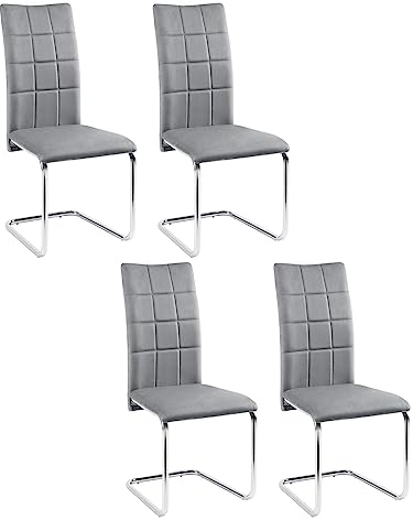 Lestarain Esszimmerstühle 4er-Set, Schwingstuhl, Freischwinger, Küchenstuhl, Polsterstuhl mit Rückenlehne, Wohnzimmerstuhl mit Samtbezug, Stuhl Esszimmer Küche, Metallbeine, Dunkelgrau, LCNI117001-4
