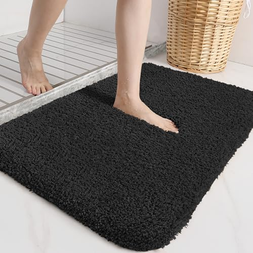 DEXI Badematte rutschfeste 40 x 60 cm, Badteppich Waschbar, Absorbierende weicher Badezimmerteppich, Mikrofaser Badvorleger für Dusche,Badewanne und Waschbecken, Schwarz