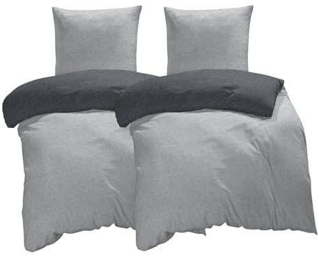 one-home Winter Bettwäsche Biber Meliert Baumwolle Flanell Kuschelig Flauschig Warme Weiche Melange Modern, Größe:4 teilig 135x200 cm, Farbe:grau/anthrazit