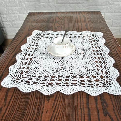 Zoegneer Vintage gehäkelte Tischdecke mit quadratischem Spitzenmuster Vintage quadratische Häkeltischdecke für Heimdekoration (60 x 60 cm, weiß)
