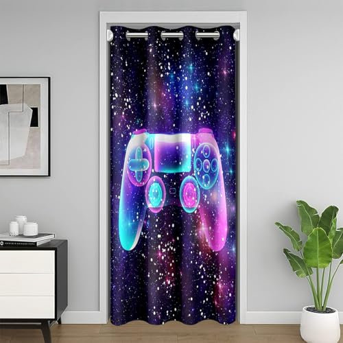 Galaxy Room Divider Curtain Cover 106x203cm Gamer Door Curtain for Doorway Privacy for Boys Girls Children Game Controller Closet Door Cover Curtain for Bedroom Gaming Purple Window Treatments