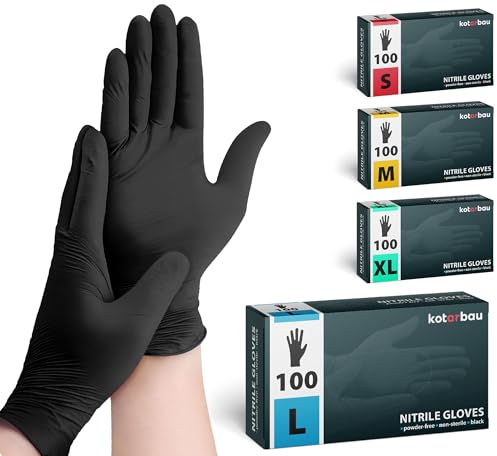 KOTARBAU® 100 Stück Box Einweghandschuhe Nitrilhandschuhe Einmalhandschuhe L Schwarze Handschuhe Einweg Gummihandschuhe Schutzhandschuhe Werkstatt Zubehör Kochhandschuhe Gloves