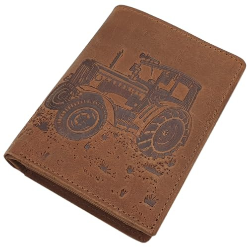 myledershop Büffel-Vollleder Geldbörse (Modell 1 / Hochformat/Cognac) | Traktor-Motiv, RFID & NFC Schutz, Geldbeutel, Portemonnaie, Geldtasche
