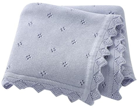 Hadetoto Babydecke, 100 % Baumwolle, gestrickt, Babydecken, Baby-Geschenke, Baby-Essentials für Neugeborene, 100 x 80 cm (Blau)