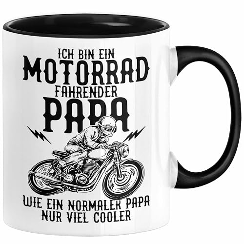 Trendation Motorrad Papa Tasse 325 ml Keramik Tasse Kaffee-Becher Schwarz Vatertag Geschenk