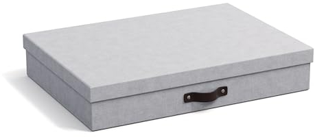BIGSO SVERKER Dokumentenbox für Unterlagen im A3-Format – Schreibtischablage mit Deckel und Griff – Aufbewahrungsbox aus Faserplatte und Papier in Leinenoptik – hellgrau