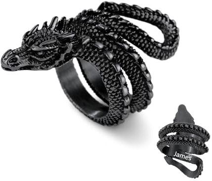 U7 Wikinger Drache Ring für Männer Herren Edelstahlring mit Gravur Text Vintage Lóng Statement Ring Schwarz Fingerring Punk Bandring Biker Hip Hop Roker Ring Modeschmuck Accessoire für Ehemann