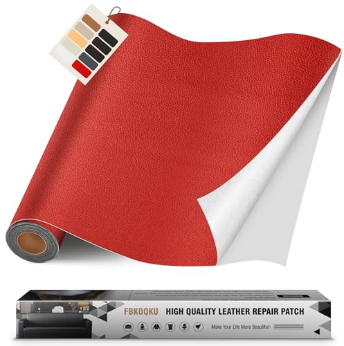 Leder kunstleder selbstklebend, 40 x 200cm leder reparatur set, Leder Reparatur Kit für Möbel, Sofa, Autositze, Taschen, Leder Reparatur und Renovierung(Rot)