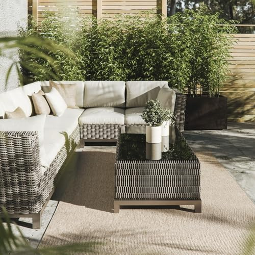 Interiyou Outdoor Teppich Wetterfest Asti - 120x170 cm Taupe - Jute Optik - Wasserfest für Balkon, Terrasse, Garten - Outdoorteppich passend auch für Wohnzimmer, Schlafzimmer und Küche
