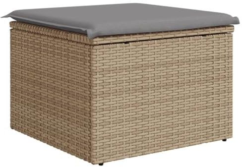Gecheer Gartenhocker, Hocker mit Stauraum, Sitzhocker, Kissen, Beige Poly Rattan