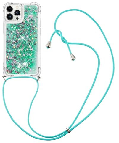 GoodcAcy Compatible avec Xiaomi Redmi 9 Power avec Cordon, Collier Coque Glitter Transparent Paillettes Etui TPU Bumper Silicone Case avec Chaîne Lanière Housse pour Smartphone Lanyard Case,Vert